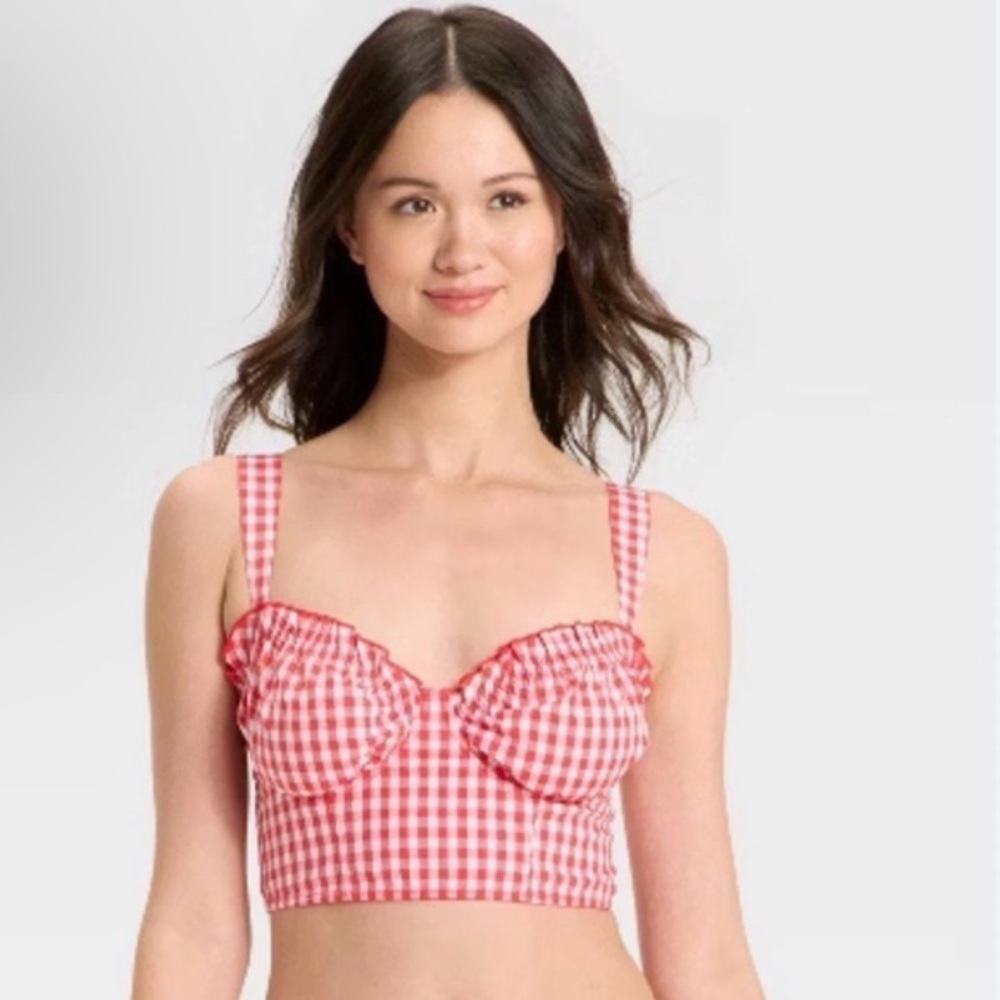 Colsie Gingham Woven Corset Bra Top in Cosmic Red Plaid, NWT Size Med